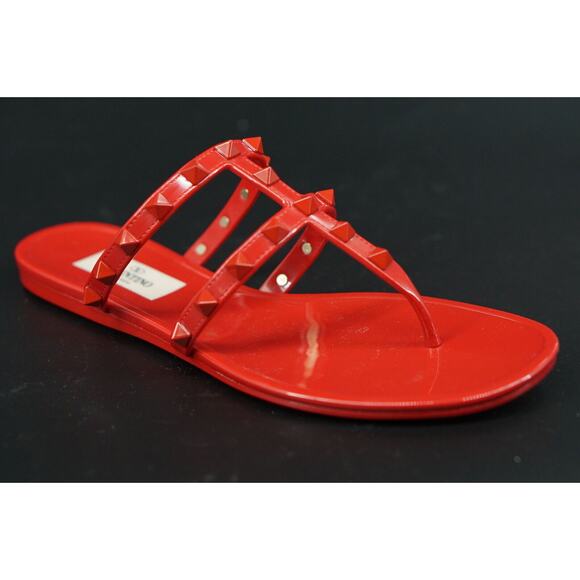 Valentino Rockstud Gladiator Thong Jelly PVC Sandals SZ 36 New Red Rosso $495 - Picture 1 of 11
